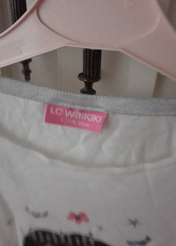 Kız Çocuk Beyaz Baskılı Dantel Detaylı Tişört - Görsel 2