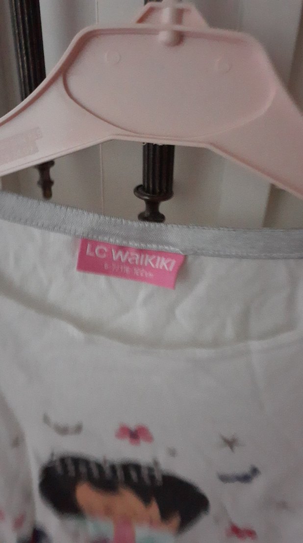 Kız Çocuk Beyaz Baskılı Dantel Detaylı Tişört - Görsel 2