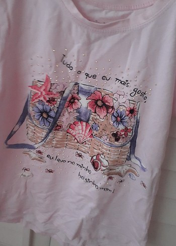 Kız Çocuk Pembe Baskılı Kısa Kollu Tişört - Görsel 2