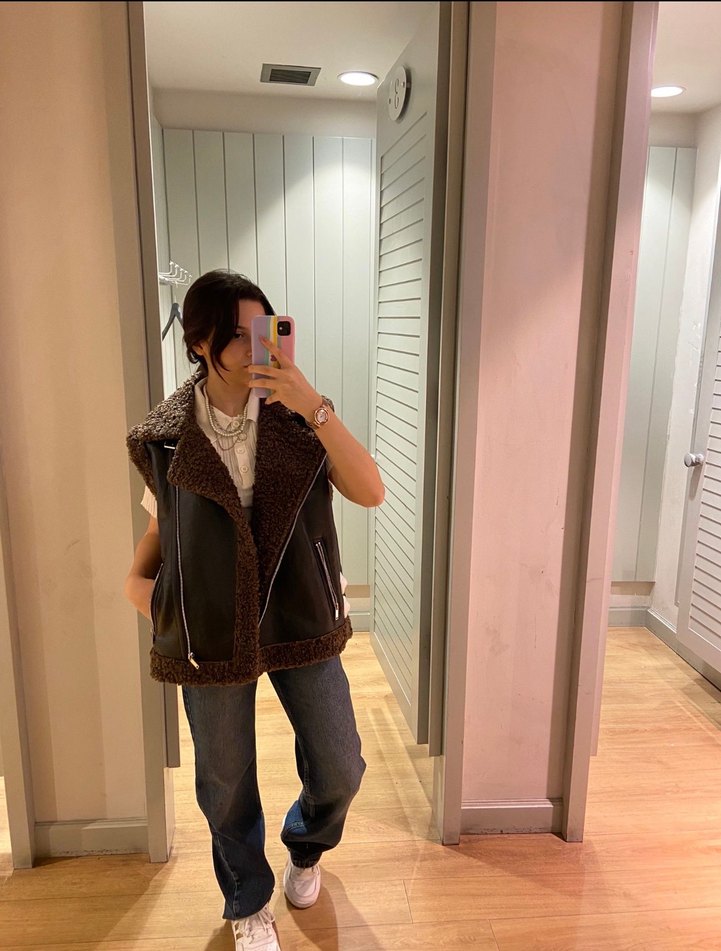 Kahverengi Kürklü Deri Biker Yelek - Görsel 4