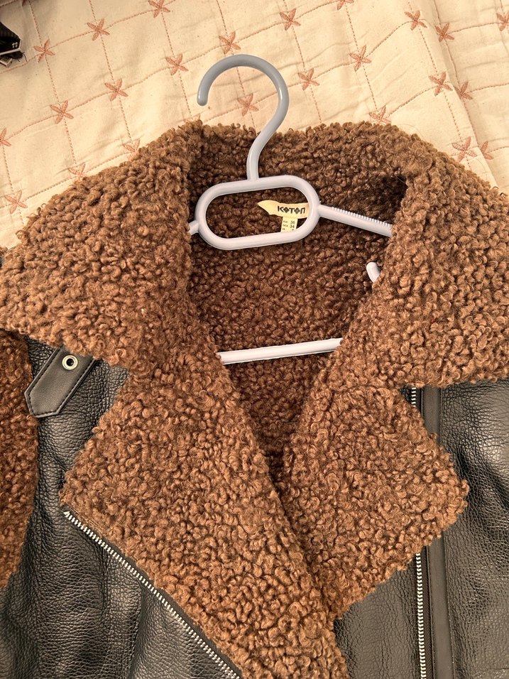 Kahverengi Kürklü Deri Biker Yelek - Görsel 3