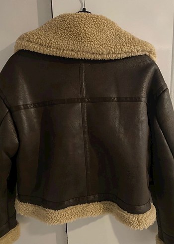 bershka Kahverengi Kürklü Deri Biker Ceket - Görsel 2