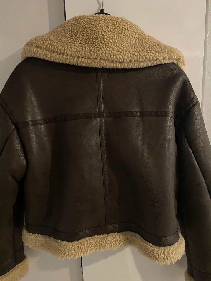 bershka Kahverengi Kürklü Deri Biker Ceket - Görsel 2
