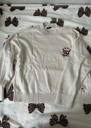 Pull and Bear Ekru Bisiklet Yaka Triko Kazak