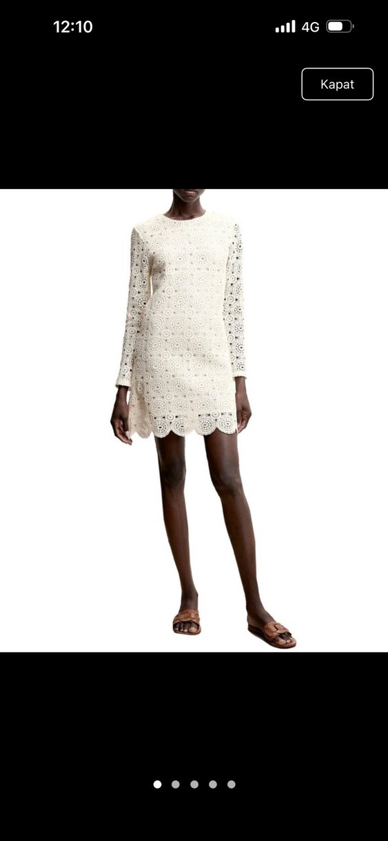 Uzun Kollu Beyaz Dantel Midi Elbise - Görsel 4