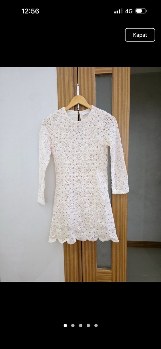 Uzun Kollu Beyaz Dantel Midi Elbise - Görsel 3