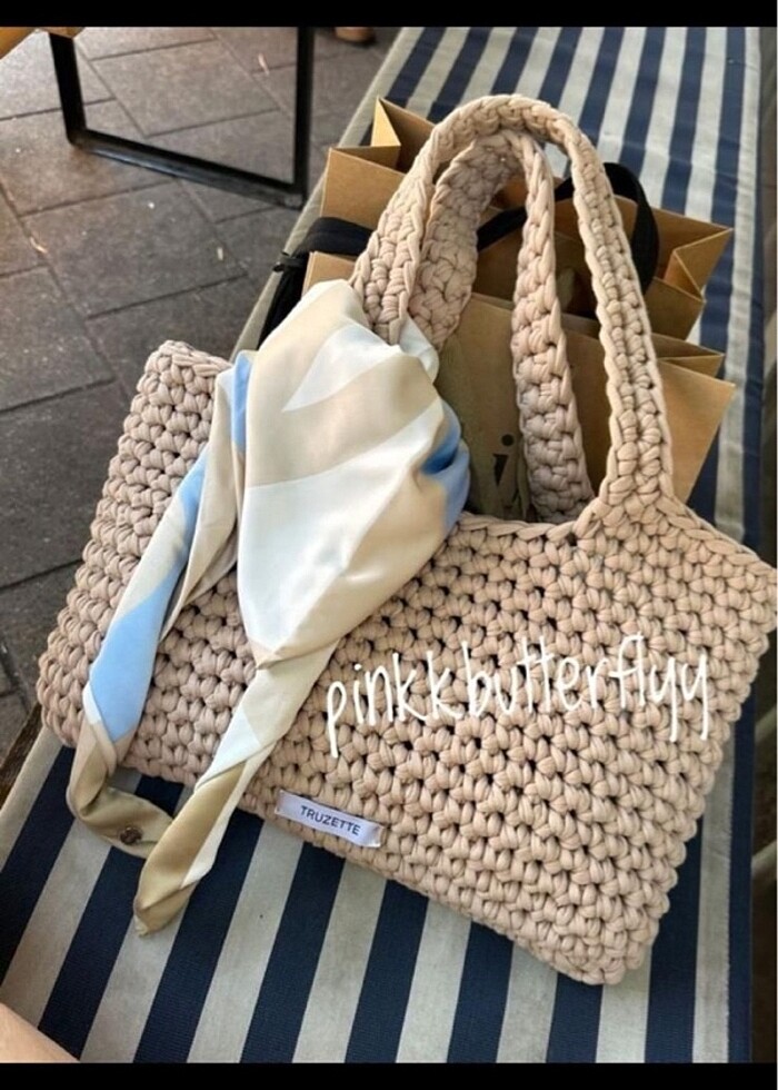 Hasır örgü penye plaj çantası - Görsel 3