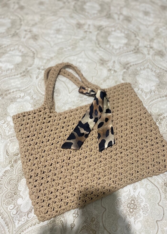 Hasır örgü penye plaj çantası - Görsel 2