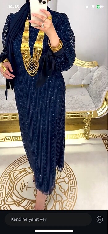 Satılık lacivert pullu abiye - Görsel 5