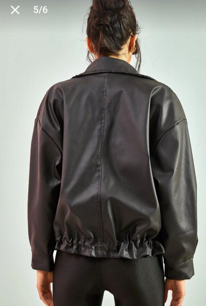 Kadın Siyah Deri Kemerli Ceket - Görsel 4
