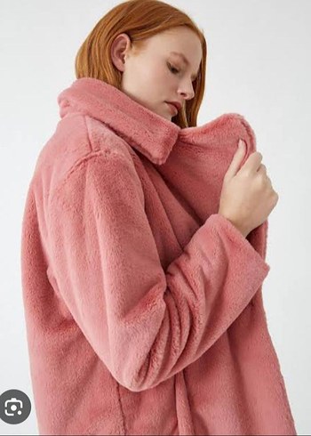 Pembe Kadın Midi Boy Kürk Detaylı Mont - Görsel 3