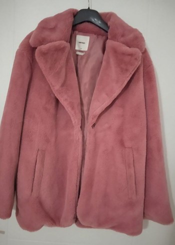 Pembe Kadın Midi Boy Kürk Detaylı Mont - Görsel 4