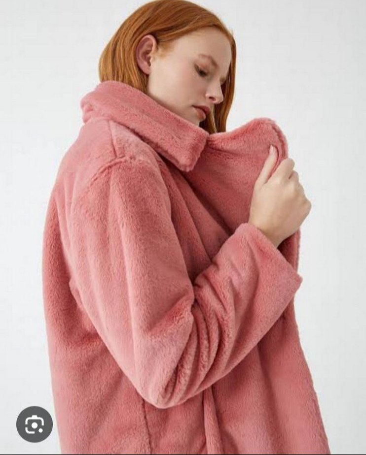 Pembe Kadın Midi Boy Kürk Detaylı Mont - Görsel 3