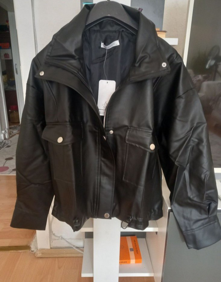 Siyah Yılan Desenli Deri Kadın Ceket - Görsel 5