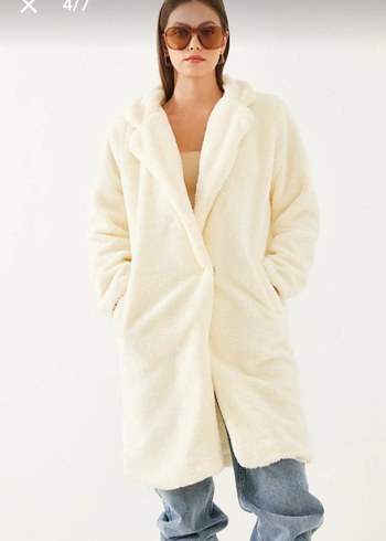 Bej Midi Suni Kürk Kaban - Görsel 2