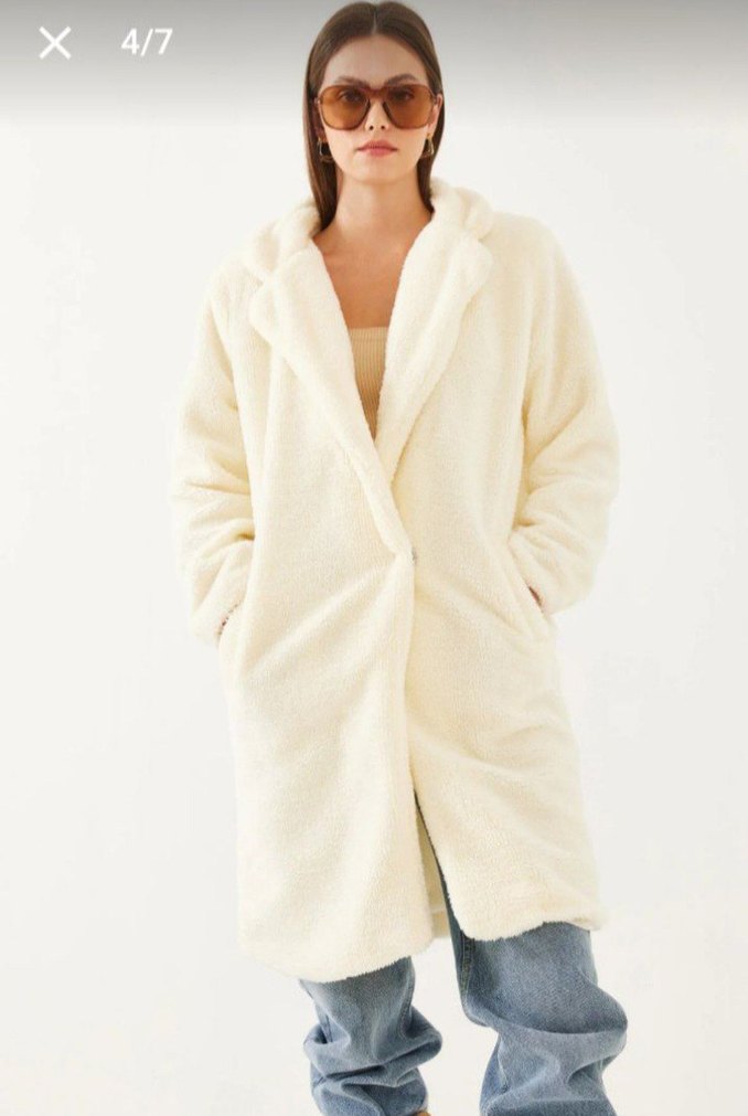 Bej Midi Suni Kürk Kaban - Görsel 2