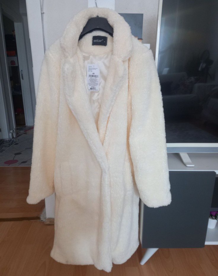 Bej Midi Suni Kürk Kaban - Görsel 4