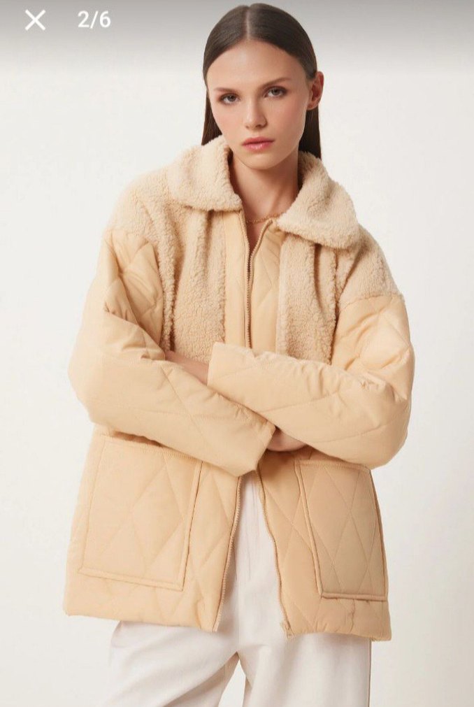 Bej Kürklü Kısa Kadın Süet Ceket - Görsel 3