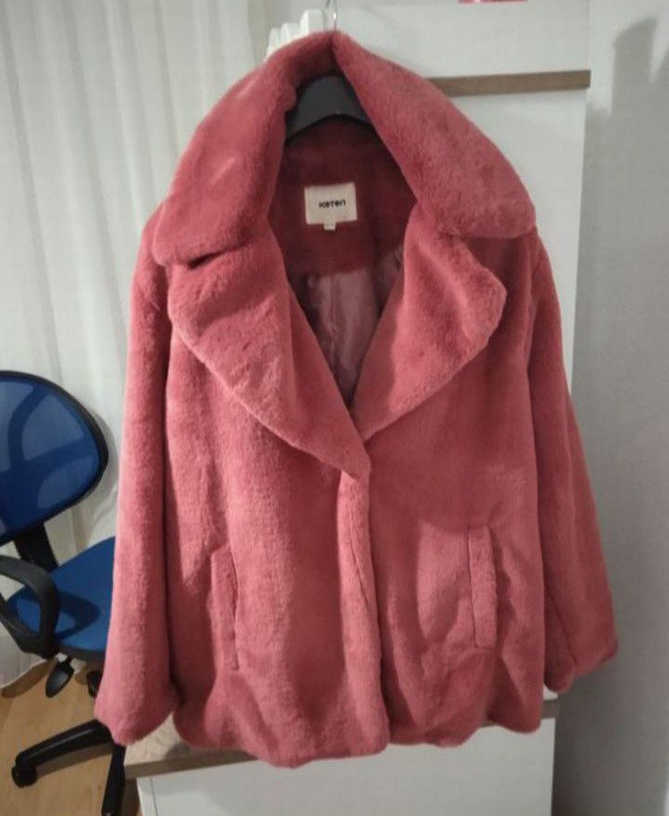 Bordo Midi Peluş Kadın Kaban - Görsel 2