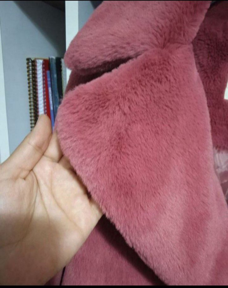 Bordo Midi Peluş Kadın Kaban - Görsel 4