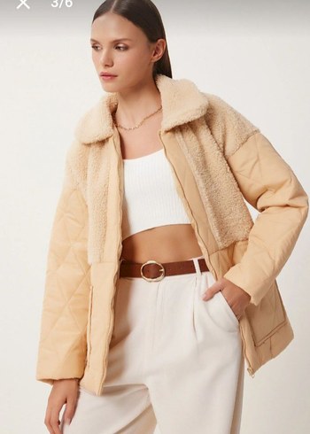 Kürklü Bej Kadın Kışlık Ceket - Görsel 2