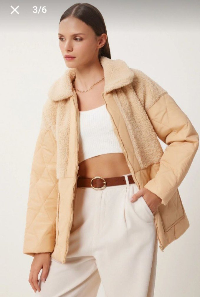 Kürklü Bej Kadın Kışlık Ceket - Görsel 2