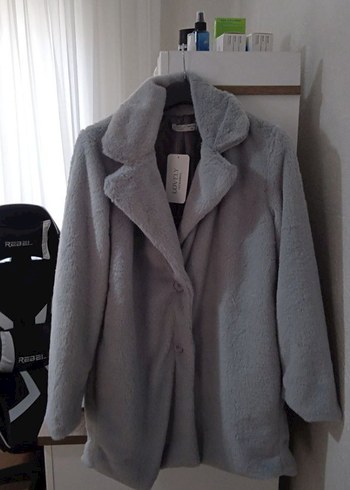 Gri Midi Boy Kürklü Kadın Kaban - Görsel 2