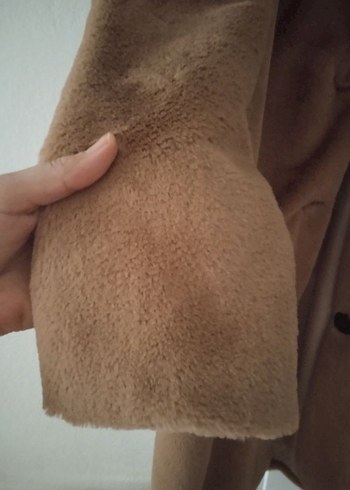 Bej Uzun Süet Kürklü Kadın Kaban - Görsel 5