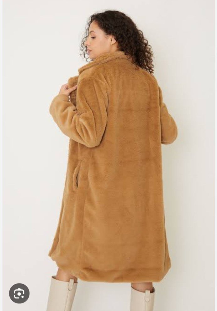 Bej Uzun Süet Kürklü Kadın Kaban - Görsel 2