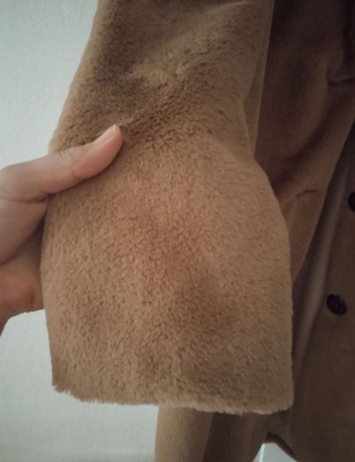 Bej Uzun Süet Kürklü Kadın Kaban - Görsel 5