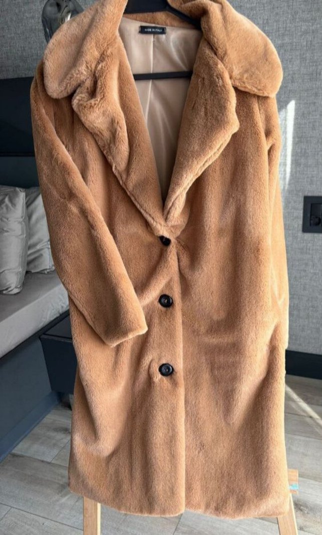 Bej Uzun Süet Kürklü Kadın Kaban - Görsel 4