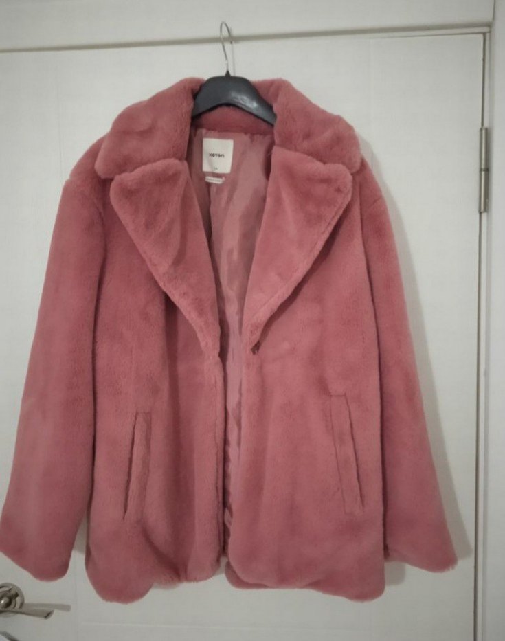 Pembe Yüksek Yakalı Kadın Peluş Ceket - Görsel 5