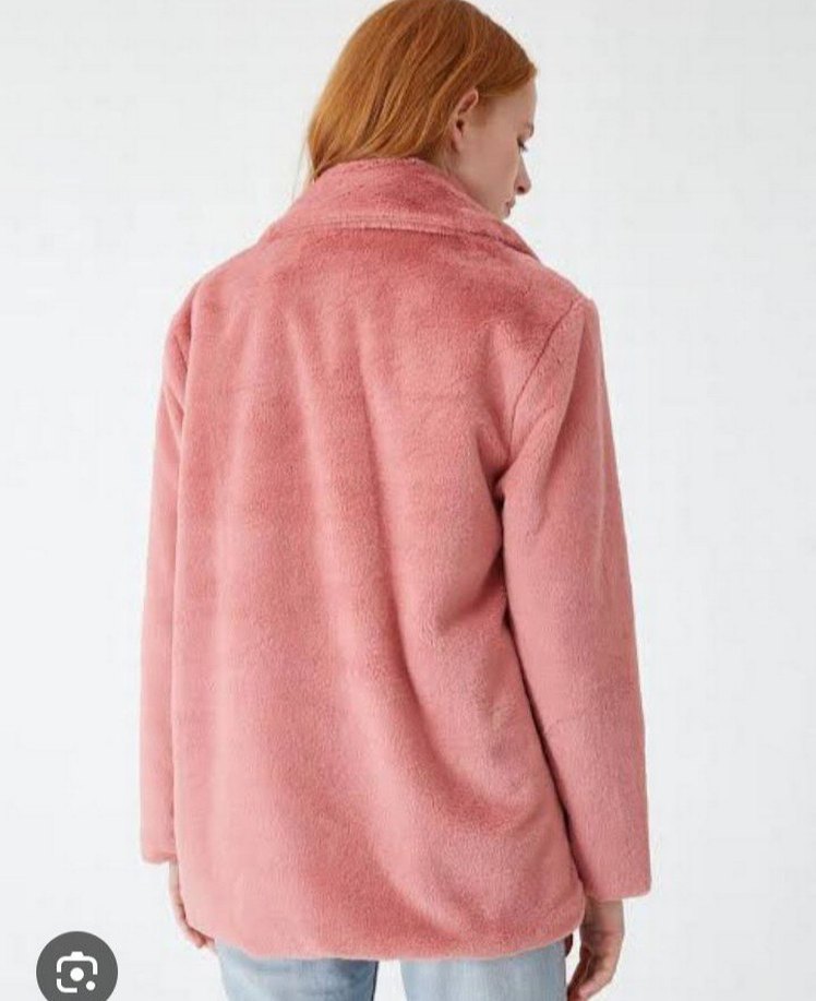 Pembe Yüksek Yakalı Kadın Peluş Ceket - Görsel 3