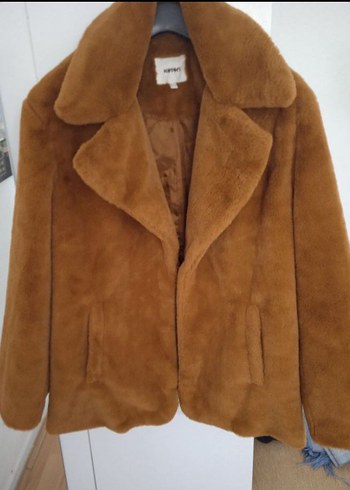 Kahverengi Kadın Peluş Midi Mont - Görsel 4