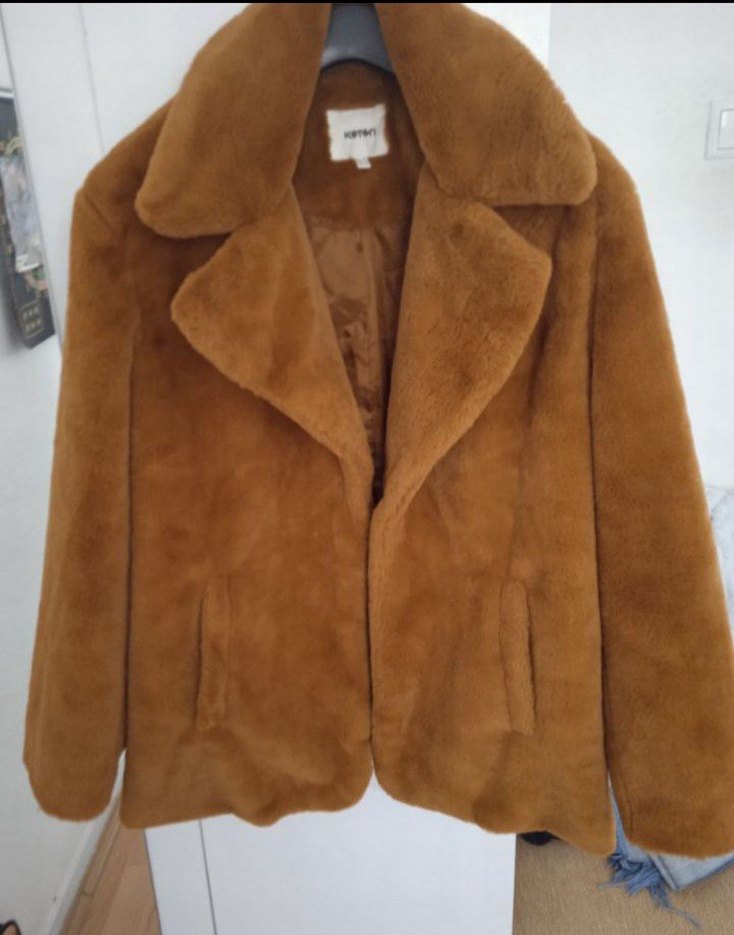 Kahverengi Kadın Peluş Midi Mont - Görsel 4