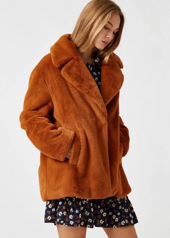 Kahverengi Kadın Suni Kürk Midi Ceket - Görsel 2