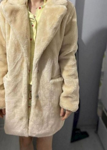 Bej Kadın Suni Kürk Midi Ceket - Görsel 2