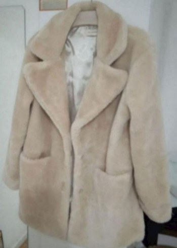 Bej Kadın Suni Kürk Midi Ceket - Görsel 4