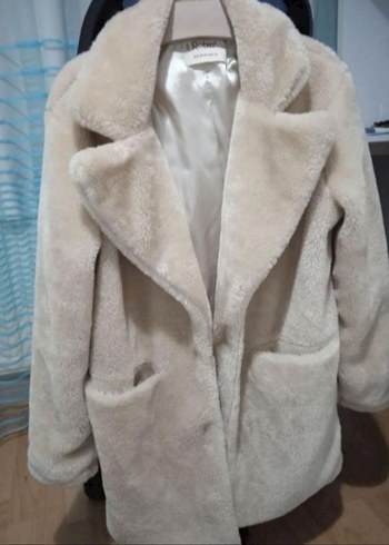 Bej Kadın Suni Kürk Midi Ceket - Görsel 3