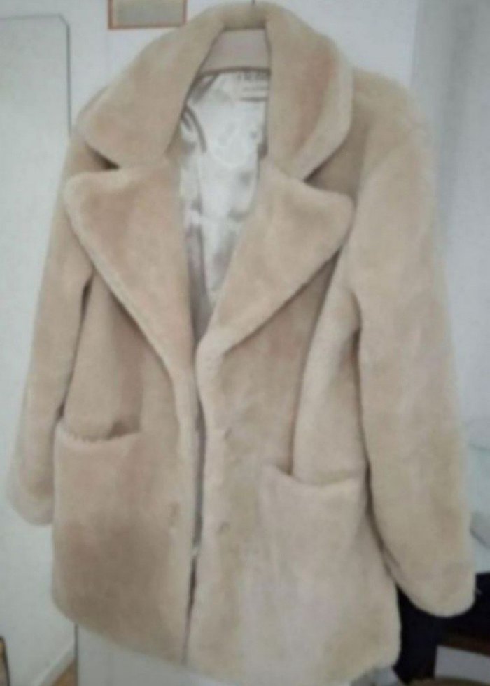 Bej Kadın Suni Kürk Midi Ceket - Görsel 4