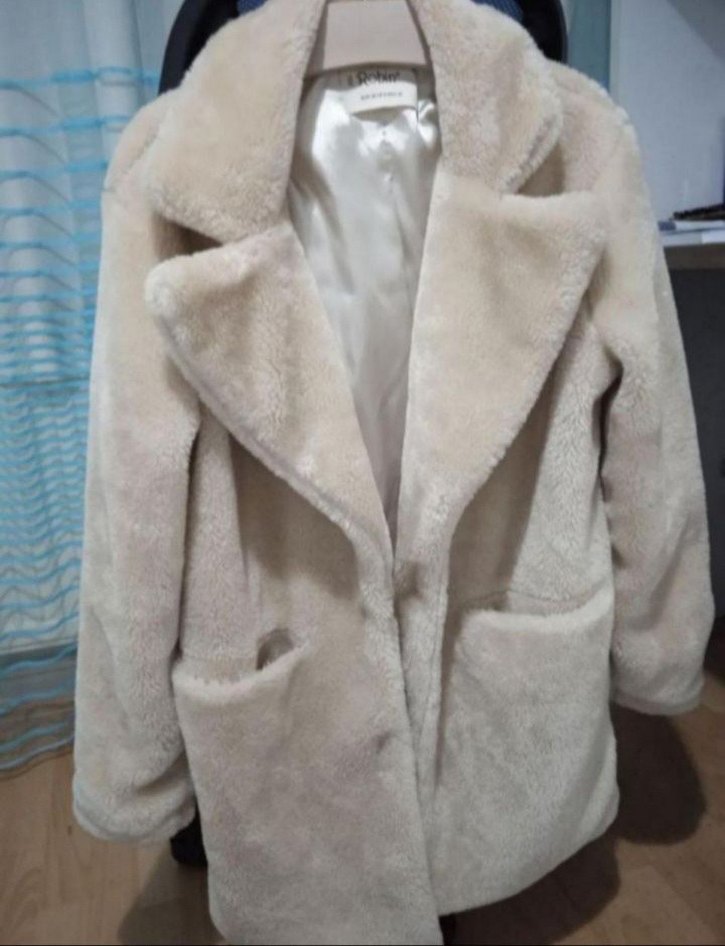 Bej Kadın Suni Kürk Midi Ceket - Görsel 3