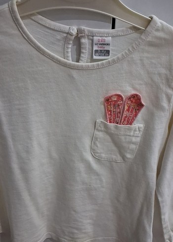 Kız Çocuk Beyaz Pamuklu Uzun Kollu Tişört - Görsel 2