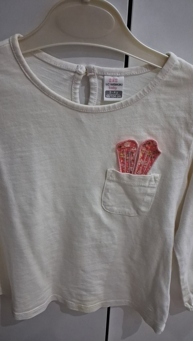 Kız Çocuk Beyaz Pamuklu Uzun Kollu Tişört - Görsel 2