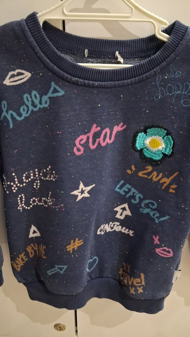 Nakışlı Koyu Mavi Kız Sweatshirt - Görsel 2