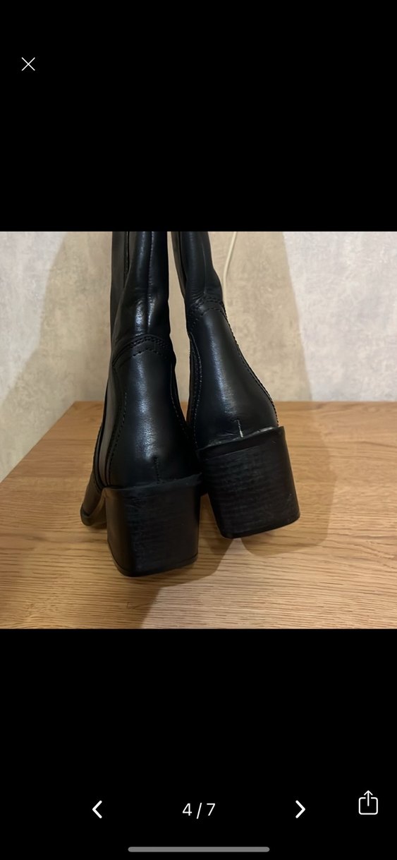 Siyah Deri Tokalı Dizüstü Kadın Bot - Görsel 4