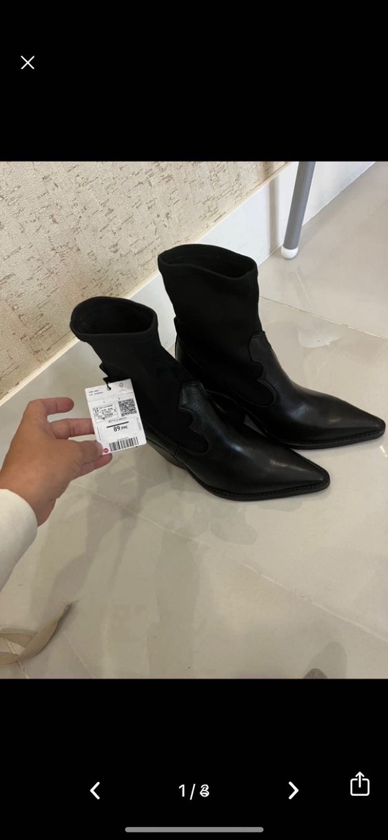Siyah Deri Topuklu Kadın Bot - Görsel 2