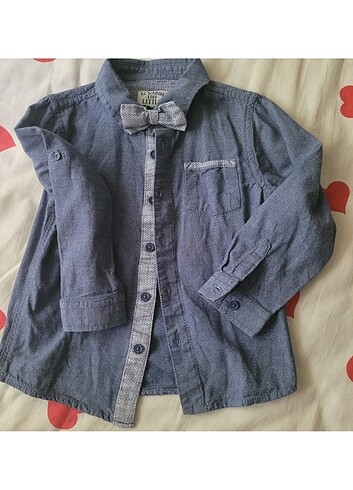 Papyonlu kolu kıvrılır harika tarz çocuk gömlek - Görsel 2