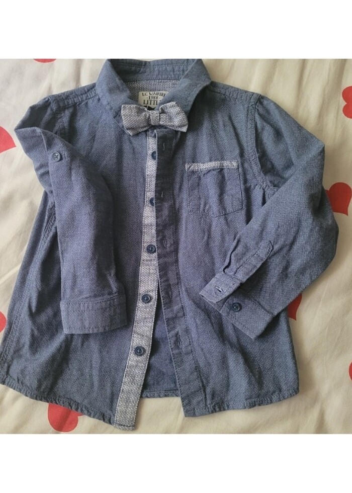 Papyonlu kolu kıvrılır harika tarz çocuk gömlek - Görsel 2