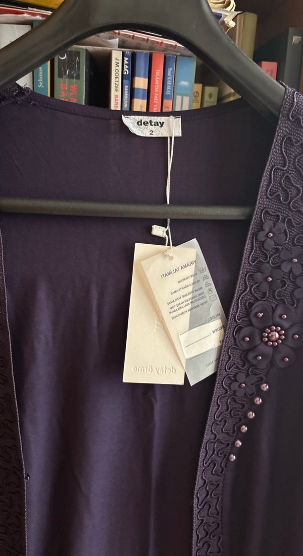 Düğmeli Nakışlı Uzun Kollu Mor İkili Takım - Görsel 2