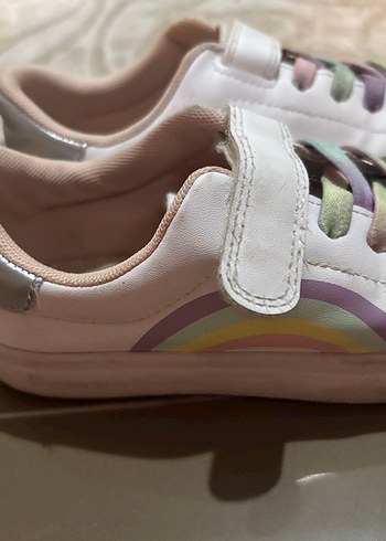 Kız Çocuk Beyaz Bağcıklı ve Cırt Cırtlı Sneaker - Görsel 2